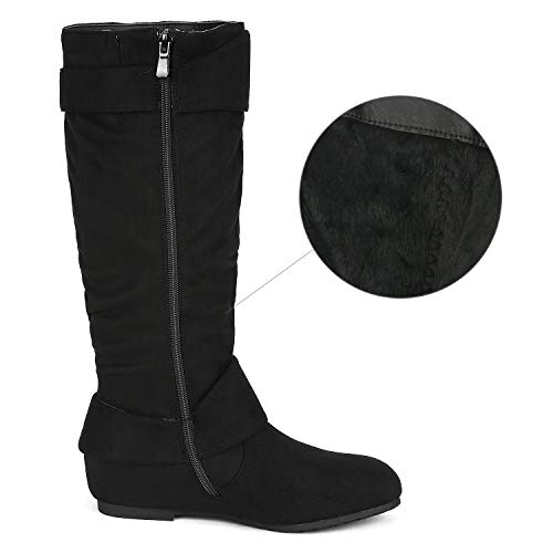 DREAM PAIRS Women's URA Black Suede Knee High Low Hidden Wedge Boots