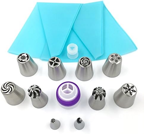 Passionier Russian Piping Tips set, 15PCS/SET Stainless Steel Large Size Cake Icing Decorating Sphere Tips Includes Piping Bags and Couplers