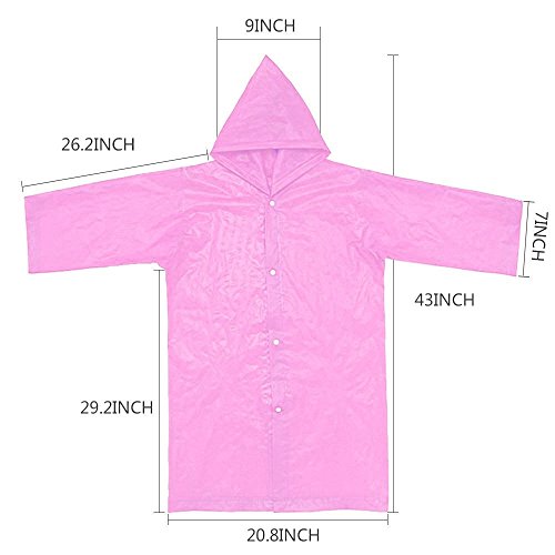 Kids Raincoat, 1PC Portable Reusable Hooded Jacket Outerwear Rainsuit Rain Poncho Cover Rain Wear for Boy Girls 6-12 T Pink