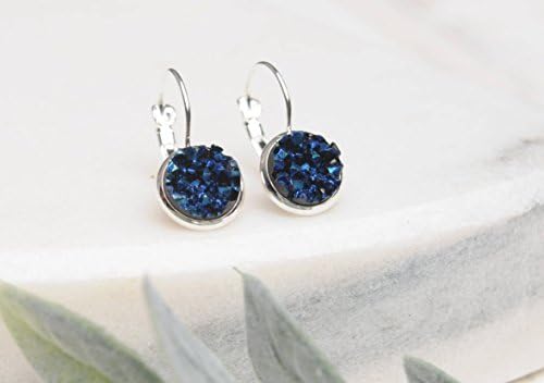 Saphire Druzy Earrings, Blue Druzy Earrings, Blue Jewelry, Saphire, Drop Earrings, Dark Blue Jewlery,