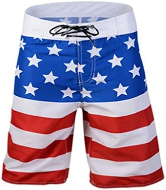 CASUALXP Men's Patriotic USA American Flag Swim Trunks Lightweight Quick Dry Beach Shorts (Red Flag, Large (Waist 32-35inch))