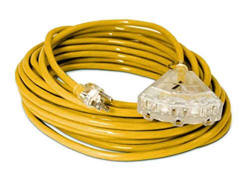 50-ft 14/3 Heavy Duty 3-Outlet Lighted SJTW Indoor/Outdoor Extension Cord by Watt's Wire - Yellow 50' 14-Gauge Grounded 15-Amp Three-Prong Power-Cord (50 foot 14-Awg)