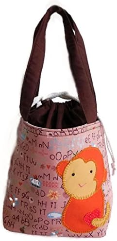 Monkey Knitting Crochet Project Bag with Drawstring Closure, Brown