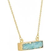 Gempires Gemstone Bar Pendant Necklace for Women 14k Gold Electroplated Natural Crystal Jewelry Adjustable Chain Handmade Minimalist Necklace Gift for Her