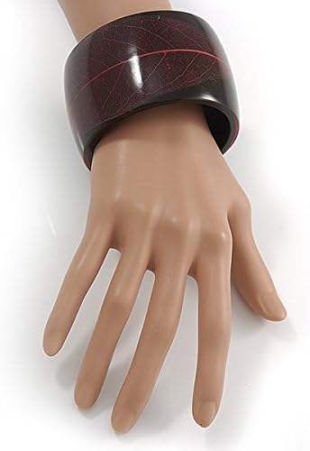Avalaya Chunky Acrylic Bangle Bracelet with Leaf Motif (Black/Deep Pink) - 17cm L (Medium), black, deep pink - Image 3