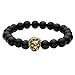 Jovivi 5pc Men Women Gold Plated Lion Head Black Lava/Matte Agate/Picture Stone/Dragon Grain Stone/Turquoise Energy Beads Stretch Bracelet 8mm