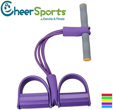 Cheer Sports Resistance Band Fitness Tubing Exercise Pulling Rope Sit-up Bar Exercise Device Fitness Exercise Equipment with Pedal and 4 tubes (Purple)