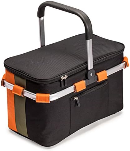 Nicely Neat 18-Inch Collapsible Insulated Cooler, Liftngo Basket, Black with Orange & Green