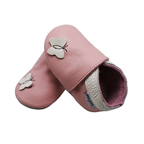 Mejale Baby Shoes Soft Sole Leather Moccasins Cartoon Butterfly Infant Toddler First Walker Slippers (6-7 US Toddler/12-18 Mo./5.5 In, Pink, butterfly)