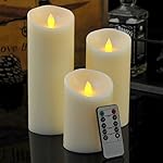 LED Flameless Candle Set of 3, 5H" 7H" 9H" Real Wax Battery Pillar Candles with Remote & Timer, Flickering Flame Electric LED Candles, for Home Decor, Party, Wedding, Birthday-Yellow Vanilla Scent