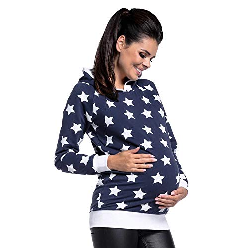 Sweatshirts for Women Plus Size 3X, Women's Maternity Nursing Winter Hooded Sweatshirt Star Outwear Tops Blouse,Exercise & Fitness,Dark Blue,M