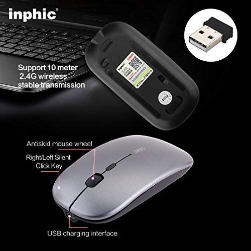 Rechargeable Wireless Mouse Mini Cordless Mice With USB Nano,Silent Click, Ultra Light & Slim for Dell/Apple/HP/Thinkpad PC Computer,Laptop,Macbook (Gray)