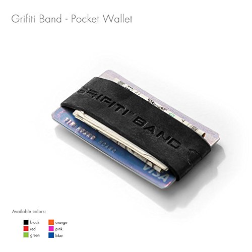 Grifiti Band Joes Pocket Wallet Super Slim Profile Colorful Silicone Improved Broccoli Band for Cards, License, Cash (Black)