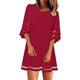 WUAI-Women 2019 New Plus Size Mesh Crewneck 3/4