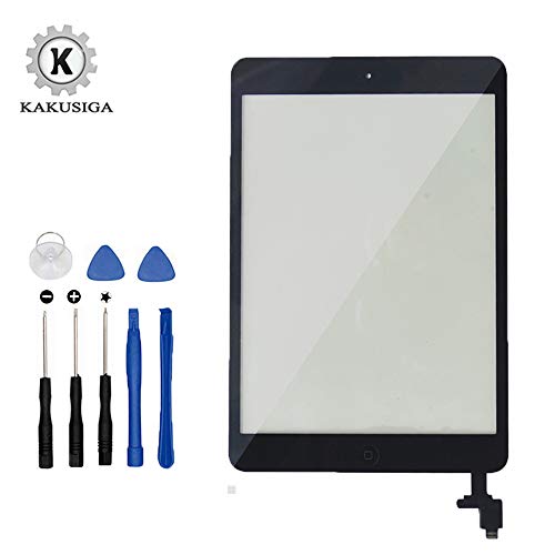 KAKUSIGA Compatible with ipad Mini/iPad Mini 2 Touch Screen Digitizer Complete Assembly with IC Chip Flex Cable Home Button Camera Bracket Pre Assembled, Adhesive and Repair Tool Kits(Black)