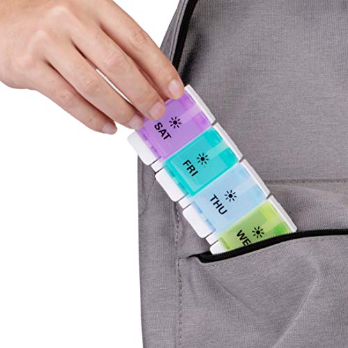 Weekly Pill Organizer - AM PM Pill Case, Extra Large Push Button Pill Box, 7 Day Medication Organizer, BPA-Free Vitamin Container, Daily Pill Case Box for Vitamins Fish Oil Supplements - Twice-a-day