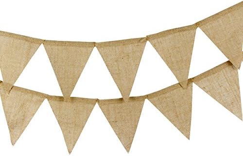 G2PLUS 4M Hessian Burlap Bunting, 12PCS Rustic Linen Bunting Flags, Outdoor Linen Burlap Banner