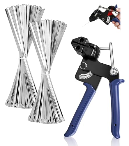 ZUGJOZD 200 Stainless Steel Cable Ties with Pliers and Clamping Tool, Self-Locking Stainless Steel Cable Ties 4.6 x 300 mm for Cable Fastening, Industrial and Agricultural Applications