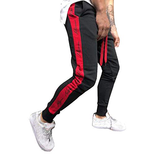 WUAI Mens Active Athletic Pants Jogger Pants Biker Slim Fit Elastic Drawstring Sweatpants Casual Running Trousers(Red,US Size XS = Tag S) - Thumbnail 4