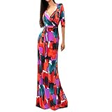 SUNNOW® Womens Sexy Ladies Deep V Neck Party Dress Maxi Long Evening Dress (Asian L=US(8), Red)