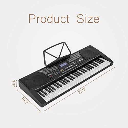 LAGRIMA 61-Key Electronic Keyboard Piano w/Light-Up Keys for Beginner(Kid/Adult), Lighted Portable Keyboard w/Music Player Function, Micphone, Power Supply, Music Stand, Black