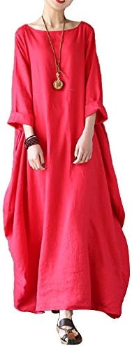 Women's Maxi Dresses Solid Kaftan Loose Cotton Long Dress Improve for Americans