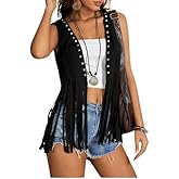 GORGLITTER Women's Western Fringe Vest Country Cowgirl Outfits 70s Hippie Faux Suede Tassel Jacket Cardigan