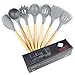 Silicone Kitchen Utensil Set by House of Shade - Non Scratch Cooking Utensils w/ Natural Beechwood Handles - BPA Free Grey Heads - 7 Piece Nonstick/Heat Resistant Tools - Great Wood Grip