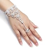 YUXI Manchette Crystal Bracelets Wedding Rhinestone Hand Harness Bracelet Bangle Slave Chain Link Finger Ring Bracelet Attached for Women,Girls,Bride