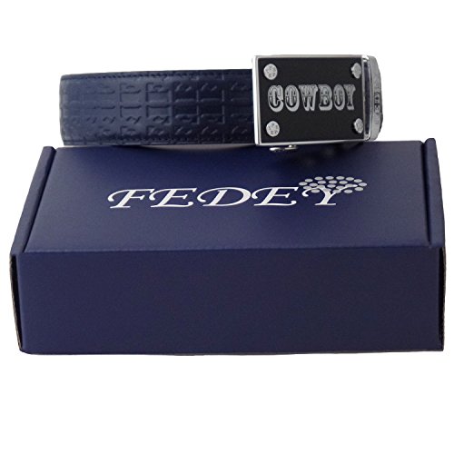 FEDEY Mens Leather Ratchet Belt, Signature Statement COWBOY Belt Buckle
