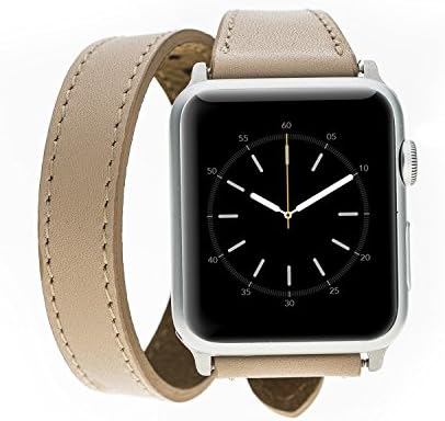 Apple Watch 3 Series 38mm Slim Double Tour BlueJay Genuine Handmade Premium Luxury Leather Replacement Strap, Band Compatible With Apple Watch Series 1 &amp; 2 (Milky Coffee)