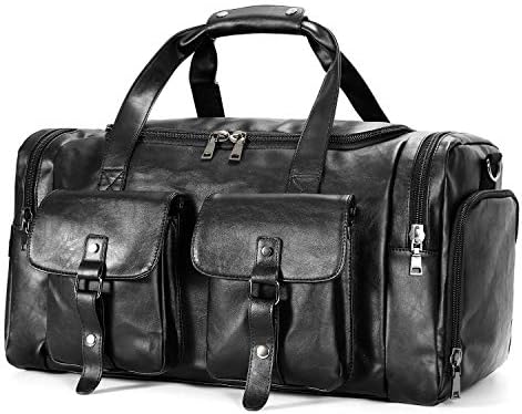 Zeroway Travel Duffel Bag with Shoe Pouch, PU leather Carry on Bag Weekender Overnight Bag for Men Women Black 1 Zeroway Travel Duffel Bag with Shoe Pouch, PU leather Carry on Bag Weekender Overnight Bag for Men Women Black