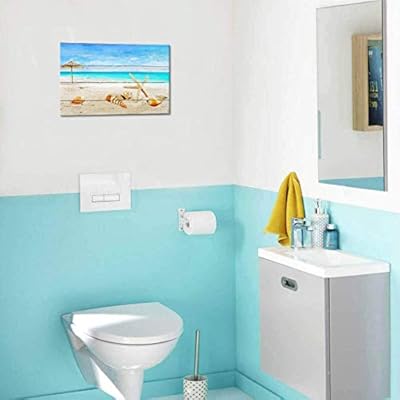 ArtHome520 Blue Sea Ocean Beach Canvas Print Wood Backgroud Wall Art Home Decor Starfish Shell Picture Bathroom Artwork… 41MdmG0cDXL