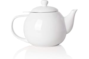Sweejar Porcelain Teapot with Infuser and Lid,Teaware with Filter 30 OZ for Tea/Coffee/Milk/Women/Office/Home/Gift(White)
