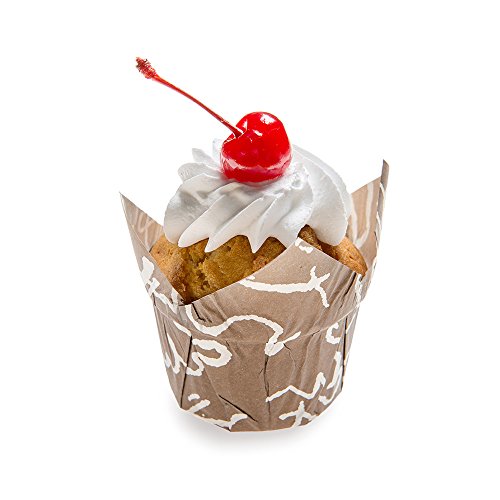 Panificio Premium 1.2-oz Baking Cups: Regular-Petal Paper Baking Cups Perfect for Muffins, Cupcakes or Mini Snacks â€“ Brown Chocolate Wisp Print Design â€“ Disposable and Recyclable â€“ 200-CT