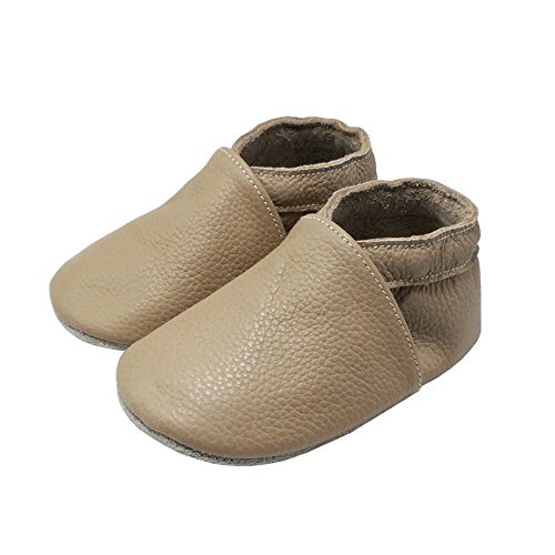 Yang Baby Boys Girls Shoes Crawling Slipper Toddler Infant Soft Leather First Walking Moccs(Dark Beige,18-24 Months)