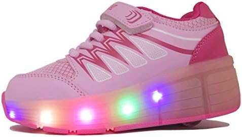 JOMIGLI PU Rechargeable Light Up Flashing Wheeled Heel Skate Shoes Led Roller Sneakers