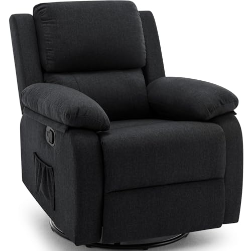 Korser Recliner Chair, 360 Swivel Rocker Chair for Adults, Small Rocking Recliner for Small Spaces, Upholstered Fabric Glider Recliner Nursery Chair with Side Pockets for Living Room, Nursery