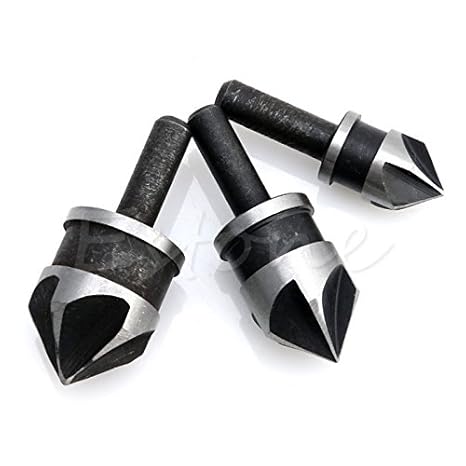 Generic Nueva Cente 3 Unids/set 5 Flauta Avellanado Broca Set 90 Grados Mango Hexagonal de Madera Biselado Bits