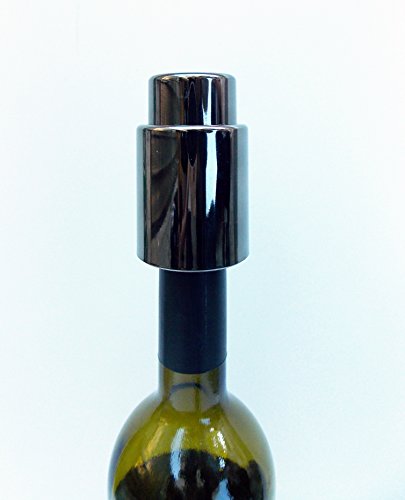 Click Here to See More Images Corretto Storage Wine Stopper - Premium Vacuum Beverage Bottle Saver with Inner Rubber Sealer Pump Cap - Preserver Ideal for Connoisseurs to Maintain Flavor of Wines Kitchen Must Have - Black Chrome