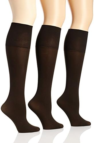 Sunny Socks Women's Queen Opaque Graduated Compression Wide Band Trouser Knee High Socks -3 Pack, Brown, Plus Size