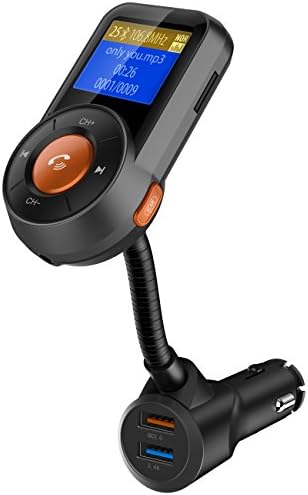 WGOAL Bluetooth FM Transmitter, Wireless Hands-free Radio Adapter Car Charger Kit with 1.4 Inch Display, Music Player,Smart 2.4A+QC3.0 Dual USB Fast Car charge for Cell Phone (black)