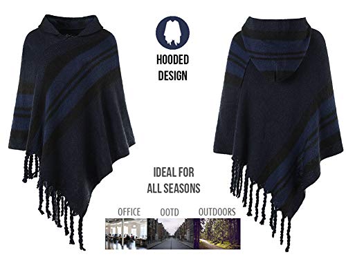 Ferand-Damen-Gestreifter-Warmer-Poncho-Cape-mit-Kapuze-und-Fransen