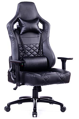 Blue Whale Big and Tall Gaming Chair Computer Chair with Massage Lumbar Support Heavy Duty Matel Base Gamer Racing PC Gaming Chair High Back Ergonomic Office Desk PU Leather Reclining Chair Black - Thumbnail 7