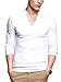 iloveSIA Mens T-Shirts Long Sleeves Cotton Slim V-Neck Casual Shirt White XL Fit Chest 42.1