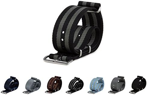 Treveo Premium Nato Watch Strap, Choice of Color &amp; Width (20mm or 22mm) (22mm - Brushed Hardware, Black/Gray (Modern Bond))
