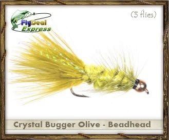 Fly Fishing Flies - CRYSTAL BUGGER BEADHEAD OLIVE - Streamer (3-pack)
