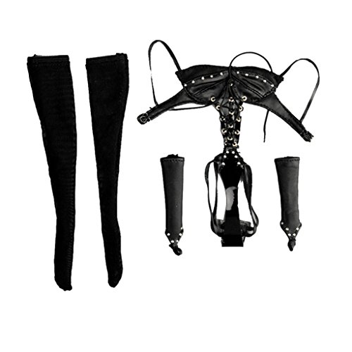 1/6 Scale Black Lingerie Teddy Gloves Stockings Set