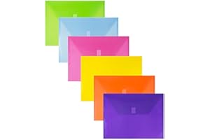 JAM PAPER Plastic Envelopes with Hook & Loop Closure - Letter Booklet - 9 3/4 x 13 - Assorted Colors - 6/Pack
