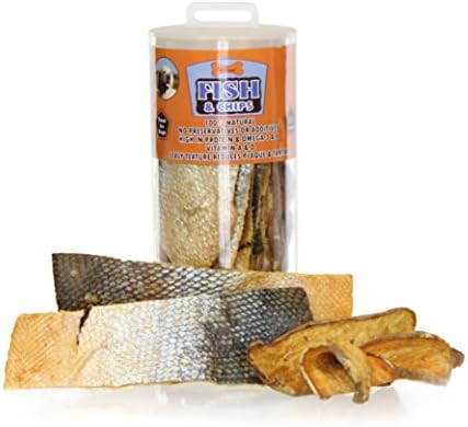 All-Natural Fish &amp; Chips Dog Chews, 100% Digestible Salmon Skins w/ Sweet Potato, Great Source of Omega-3, No Preservatives or Additives, Perfect for Small or Large Size Dogs, Made in USA (6oz.)